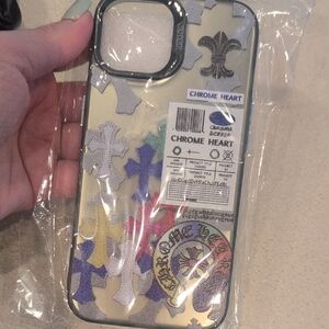 Chrome Hearts Colorful Cross Sticker iPhone IP15 Case - Black Trim
